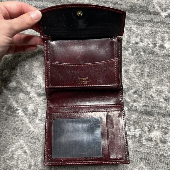 Bosca Vintage Kiss Lock Wallet Card Holder Mahogany Leather 4.5" x 4" USA - Picture 6 of 10